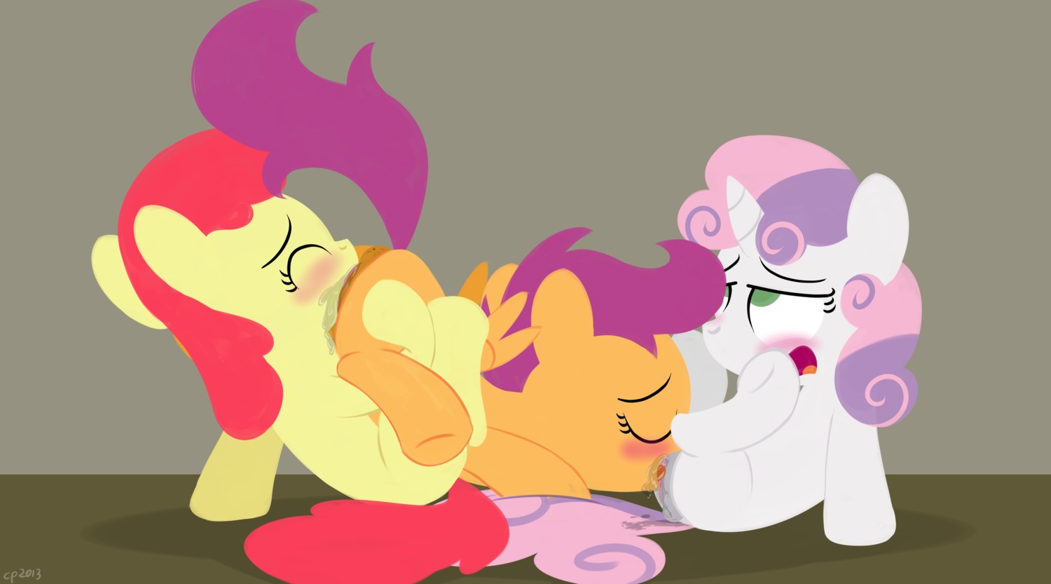 2013 absurd_res anatomically_correct anatomically_correct_genitalia anatomically_correct_vulva animal_genitalia animal_vulva anus apple_bloom_(mlp) blush bodily_fluids clitoris cunnilingus cutie_mark_crusaders_(mlp) dtcx97 e621 earth_pony equid equine equine_genitalia equine_vulva feathered_wings feathers female female/female feral friendship_is_magic genital_fluids genitals green_eyes group group_sex hair hasbro hi_res horn horse mammal multicolored_hair my_little_pony mythological_creature mythological_equine mythology oral orange_body orange_feathers pegasus pony purple_hair scootaloo_(mlp) sex sweetie_belle_(mlp) tail threesome trio two_tone_hair unicorn vaginal vaginal_fluids vulva wings young young_feral young_on_young
