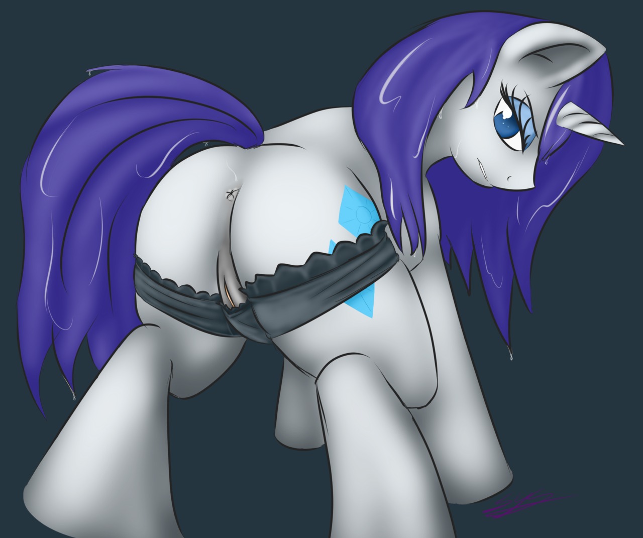 anus ass blue_eyes cutie_mark equine female feral friendship_is_magic hair horn horse long_hair looking_at_viewer looking_back my_little_pony mythological_creature mythological_equine mythology panties pony presenting purple_hair pussy rarity_(mlp) rule34 smooth_skin solo spreading synad tail underwear unicorn wet