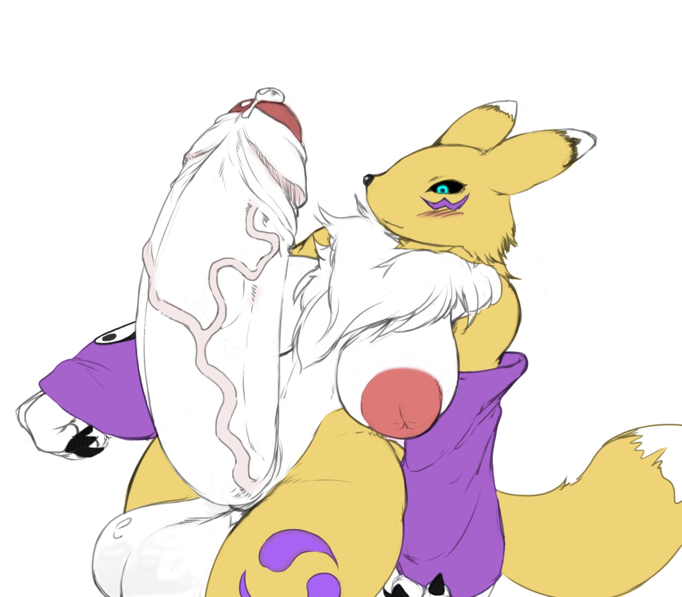 anthro armwear balls bandai_namco big_balls big_breasts big_penis black_sclera bodily_fluids breasts bridal_gauntlets canid canine chest_tuft clothing countershading digimon digimon_(species) dipstick_tail e621 erection foreskin fur genital_fluids genitals gynomorph hi_res huge_balls huge_penis humanoid_genitalia humanoid_penis hyper hyper_balls hyper_genitalia hyper_penis intersex inverted_nipples mammal markings mostly_nude mostly_nude_anthro mostly_nude_gynomorph mostly_nude_intersex multicolored_body multicolored_fur multicolored_tail nipples partially_retracted_foreskin penis precum renamon solo tail tail_markings tuft two_tone_body two_tone_fur two_tone_tail vein veiny_penis white_body white_fur white_tail yellow_body yellow_fur yellow_tail yin_yang