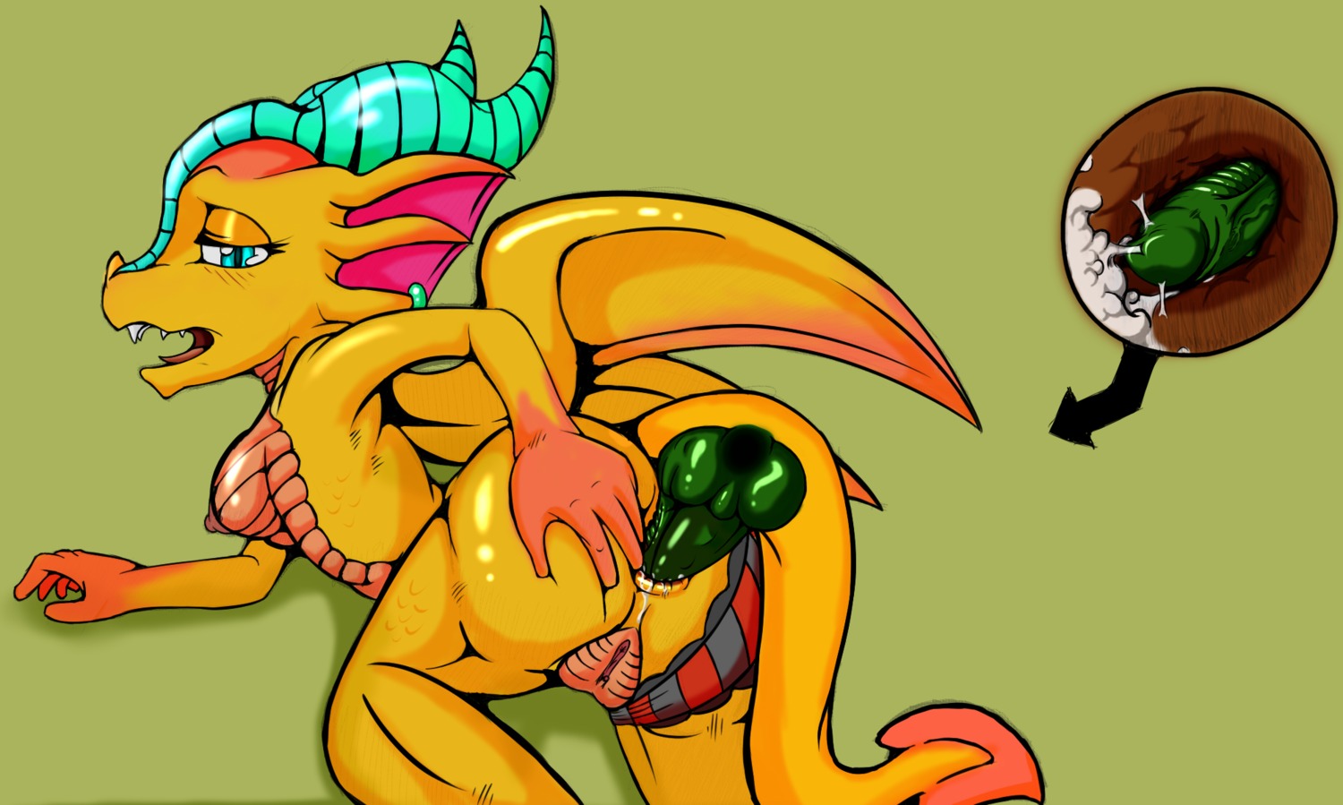 2014 all_fours anal anal_penetration anthro anus areola blue_eyes blush bodily_fluids breasts butt cum cum_in_ass cum_inside disembodied_penis dragon duo e621 erect_nipples erection female female_focus female_penetrated genital_fluids genitals hi_res horn internal knot looking_at_viewer looking_back male male/female male_penetrating male_penetrating_female membrane_(anatomy) membranous_wings mythological_creature mythological_scalie mythology nipples non-mammal_breasts non-mammal_nipples nude orgasm penetration penis presenting presenting_hindquarters scalie sex side_boob smile solo_focus spazman tail vulva wings