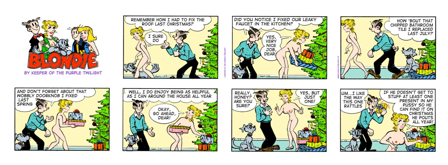 blondie_(comic) blondie_bumstead casual christmas clothing comic_strip dagwood_bumstead edit female human male nudist pale_skin rule34 tagme