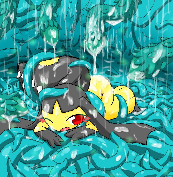 ambiguous_gender black_hair blush cum furry mawile pokemon pokemon_(species) rape red_eyes rule34 tentacle tentacle_rape