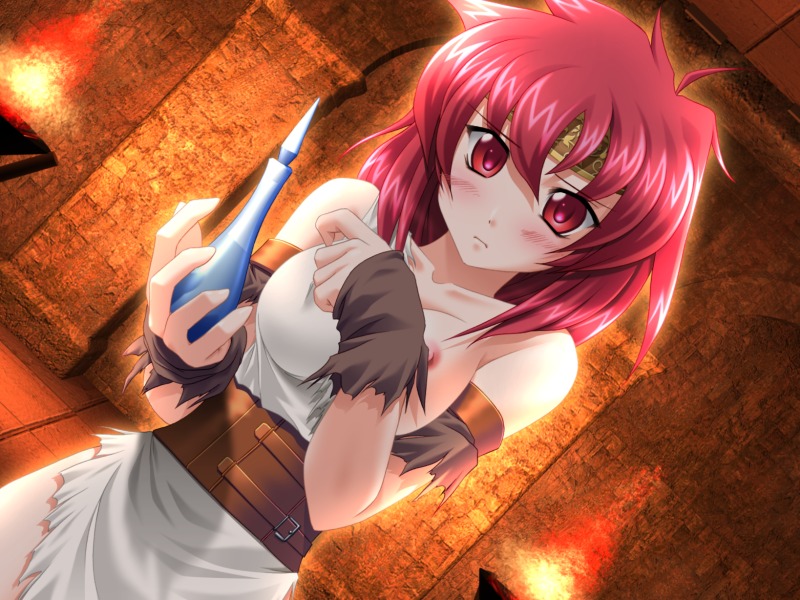 branmarker breasts dutch_angle fantasy female game_cg nipples red_eyes red_hair rule34 sawano_takaji torn_clothes