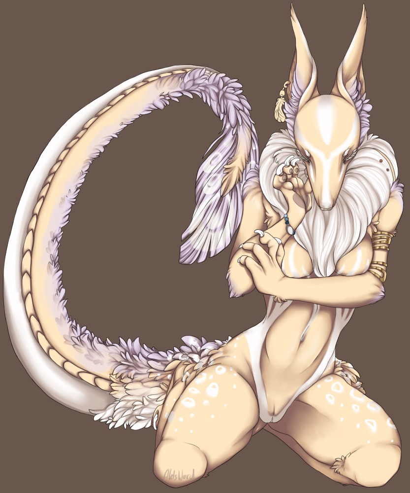 anthro breasts e621 female genitals hybrid jewelry nude solo tail unknown_species vashaa vulva