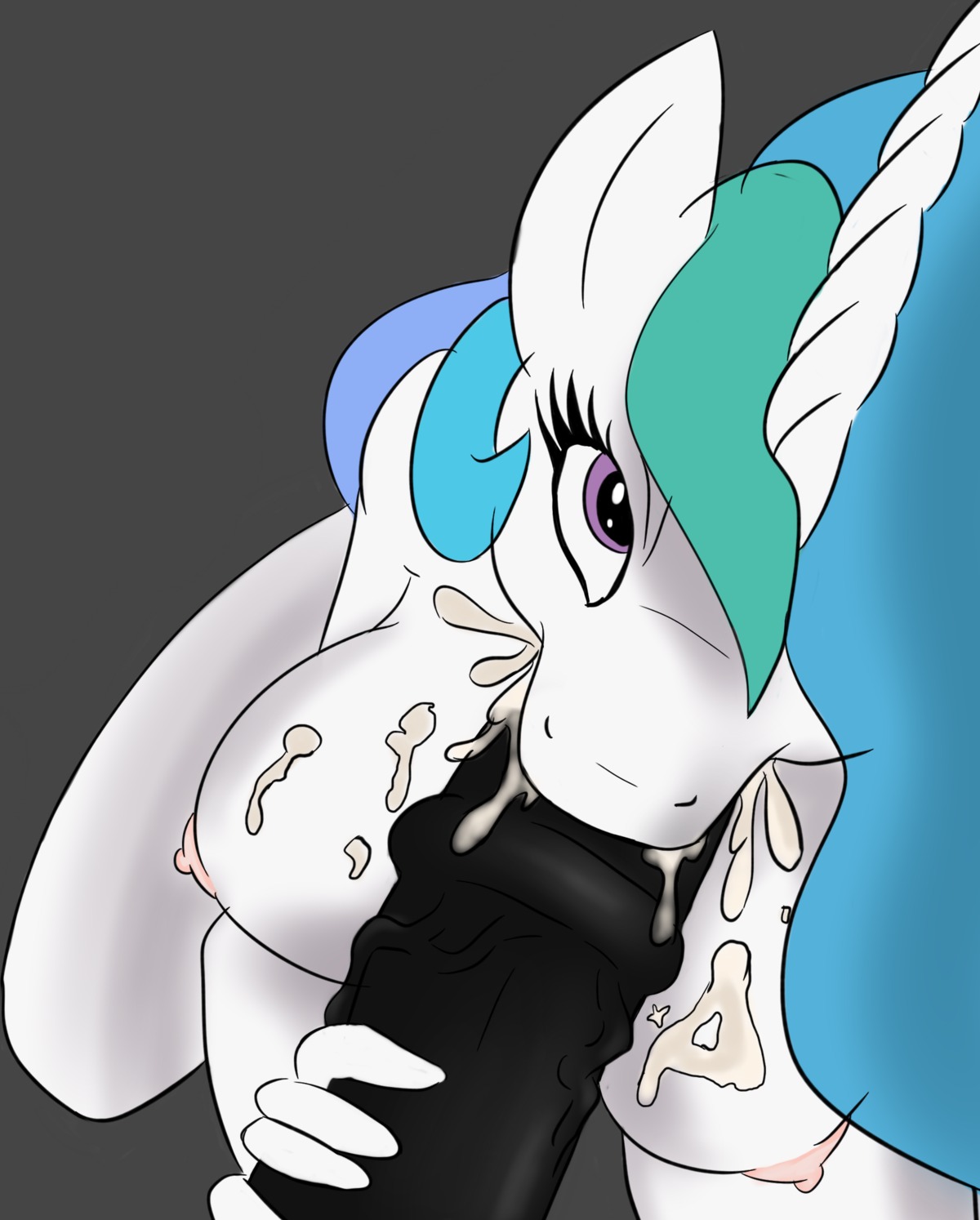animal_genitalia animal_penis anthro anthrofied black_penis bodily_fluids breasts colored cum cum_in_mouth cum_inside duo e621 equid equine equine_genitalia equine_penis erection faceless_character faceless_male fellatio female female_penetrated friendship_is_magic fur genital_fluids genitals grey_background hair hasbro hi_res high-angle_view horn horse looking_at_viewer male male/female male_penetrating male_penetrating_female mammal my_little_pony nude oral oral_penetration penetration penile penis princess_celestia_(mlp) purple_eyes sex simple_background slashysmiley standing vein white_body white_fur