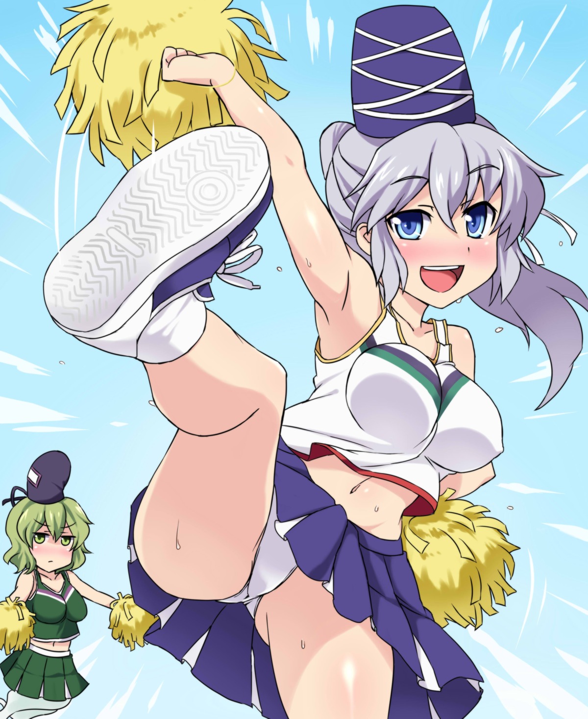 2girls artist_request character_request cheerleader copyright_request female multiple_females multiple_girls pointy_chin rule34 tagme