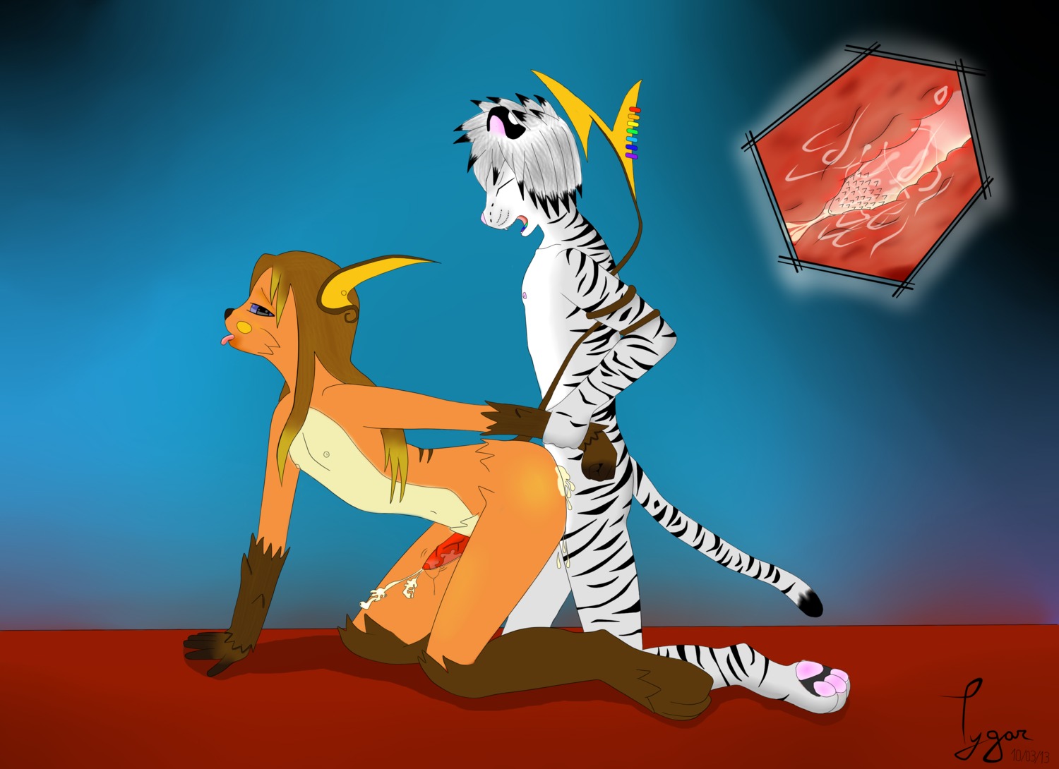 absurd_res anal anal_penetration anthro anthrofied blue_eyes bodily_fluids cum cum_inside digitigrade duo e621 erection felid femboy fur generation_1_pokemon genital_fluids genitals hair hi_res internal internal_anal long_hair male male/male male_penetrated male_penetrating male_penetrating_male mammal nintendo nude open_mouth orange_body orange_fur orgasm pantherine penetration penile penile_penetration penis penis_in_ass pokemon pokemon_(species) pokemorph raichu rainbow rodent sex tail tiger tygar_tiger ukkoskuuroja white_body white_fur