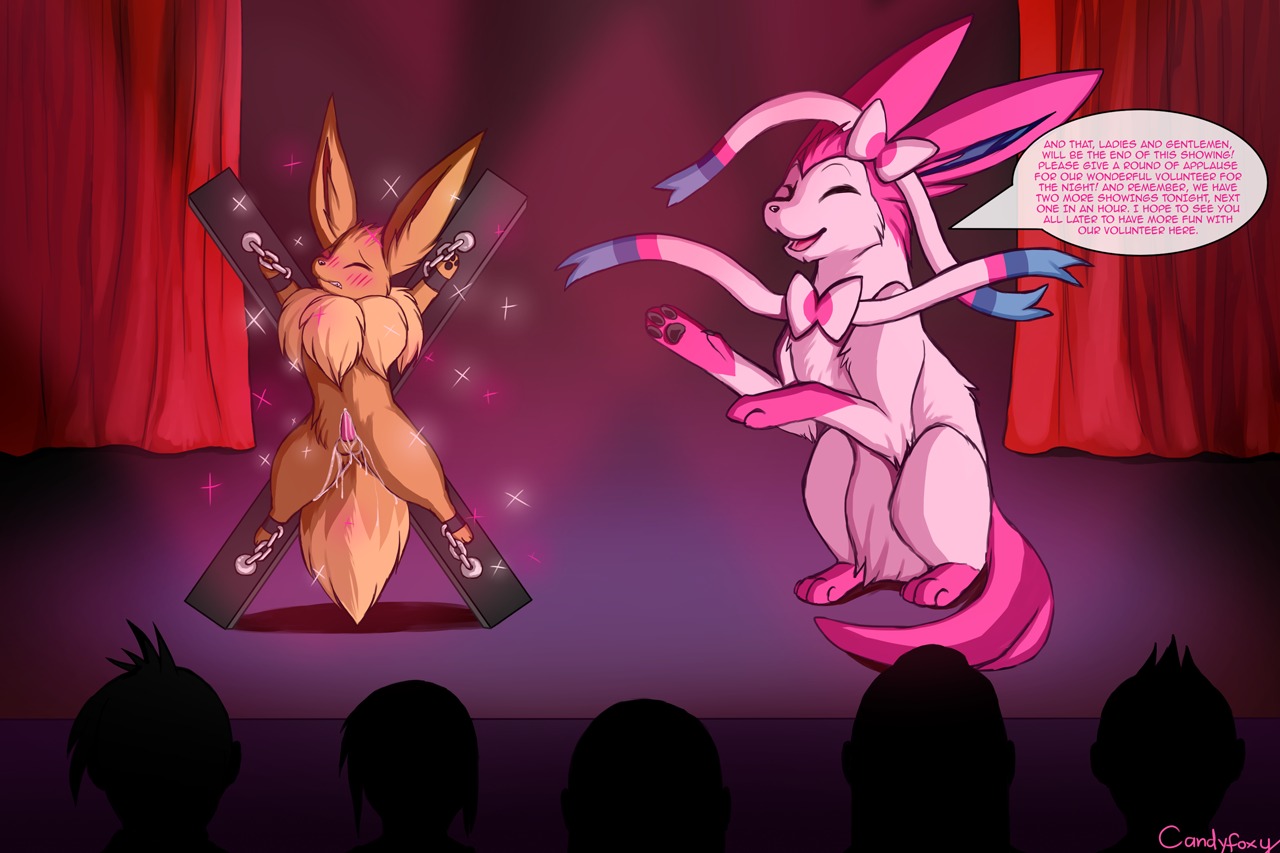ambiguous_gender animal_genitalia animal_penis audience balls bdsm blush bodily_fluids bondage bondage_furniture bound candyfoxy canid canine canine_genitalia canine_penis crowd cum cum_on_fur dialogue digital_media_(artwork) duo_focus e621 eevee eeveelution english_text erection exhibitionism eyes_closed feral fur generation_1_pokemon generation_6_pokemon genital_fluids genitals group hands_above_head human humiliation male mammal nintendo open_mouth orgasm penis pokemon pokemon_(species) public saint_andrew's_cross shaded spread_eagle stage sylveon text voyeur