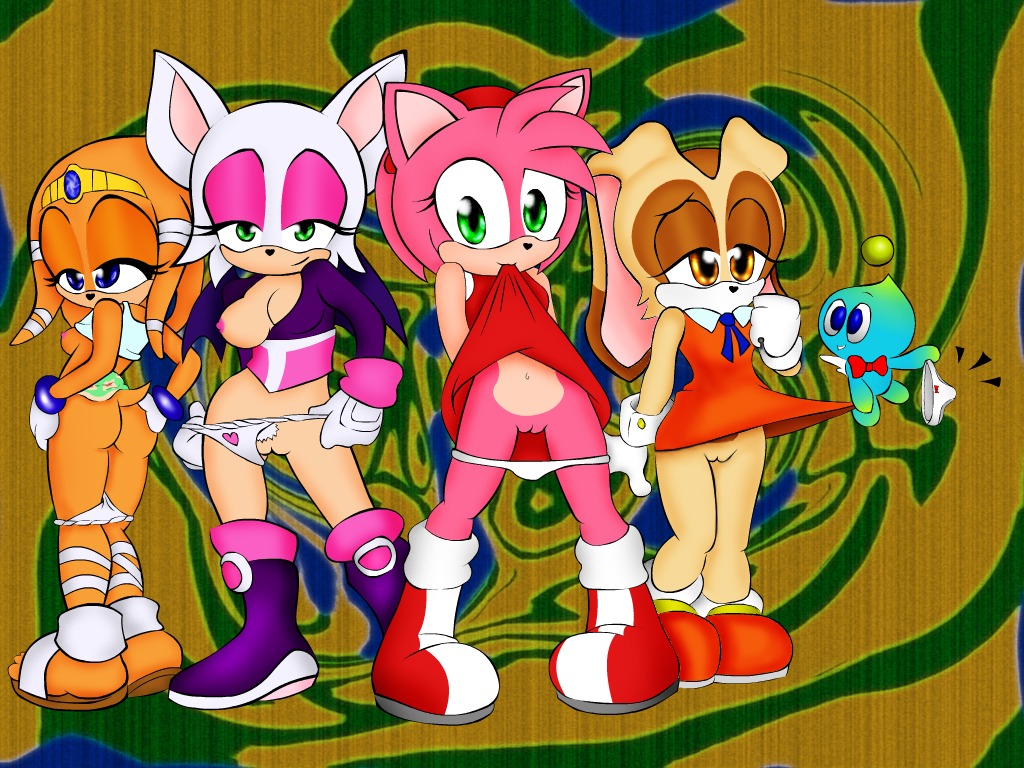 2d amy_rose anthro artist_request bat casual_nudity chao_(sonic) cheese_the_chao clothes color cream_the_rabbit cub echidna female female_only fur furry furry_only hedgehog interspecies mammal mobian mobian_(species) mobian_echidna monotreme multiple_females public_nudity rabbit rouge_the_bat rouge_the_bat_(heroes) rule34 sega shirt_lift short_hair sonic_(series) sonic_adventure sonic_heroes sonic_the_hedgehog_(series) standing straight_hair tikal_the_echidna uncensored