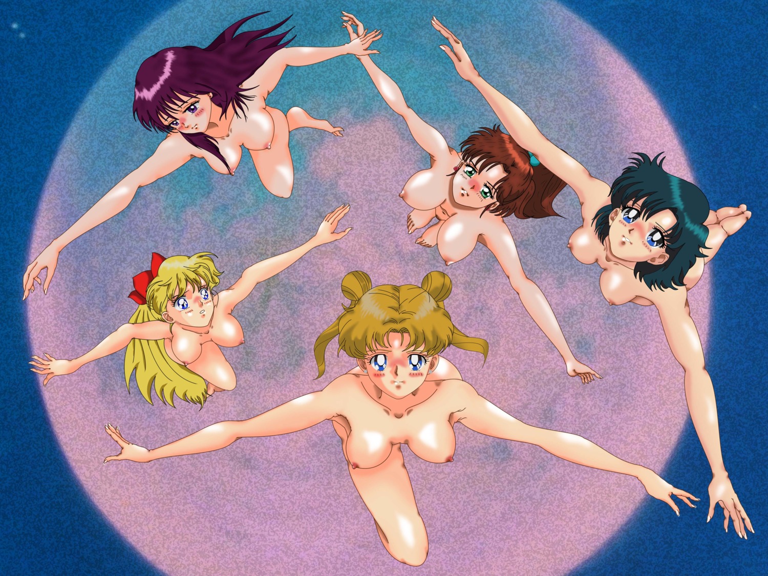 5girls ami_mizuno bishoujo_senshi_sailor_moon blush bow breasts color female female_only human large_breasts long_hair makoto_kino maruze_circus medium_breasts minako_aino multiple_females multiple_girls nipples nude purple_hair rei_hino rule34 small_breasts usagi_tsukino