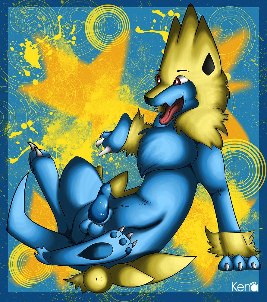abstract_background animal_genitalia anus balls blue_penis breath claws e621 erection feral generation_3_pokemon genitals kena knot leaning leaning_backward male manectric nintendo nude panting penis pokemon pokemon_(species) red_eyes restricted_palette sheath simple_background smile solo tail tongue