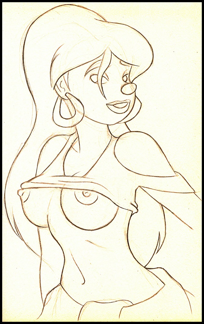 1girls areola breasts clothes disney female female_only goof_troop hoop_earrings hourglass_figure lisa_(a_goofy_movie) marchhare64 monochrome nipples rule34 solo tagme