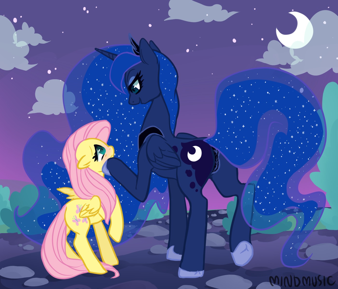 alicorn equine female feral fluttershy_(mlp) friendship_is_magic horse mindmusic my_little_pony mythological_creature mythological_equine mythology pegasus pony princess_luna_(mlp) rule34 smooth_skin