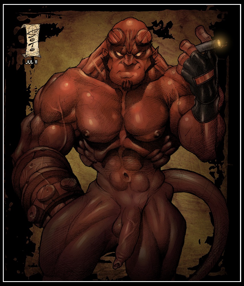 cigar dark_horse demon erect_nipples flaccid foreskin front_view hellboy hellboy_(series) holding_cigar holding_object huge_muscles long_foreskin looking_at_viewer male male_only muscles muscular muscular_male nipples nude penis red_sclera red_skin rule34 solo solo_male soto standing tagme uncircumcised uncut unretracted_foreskin white_eyes