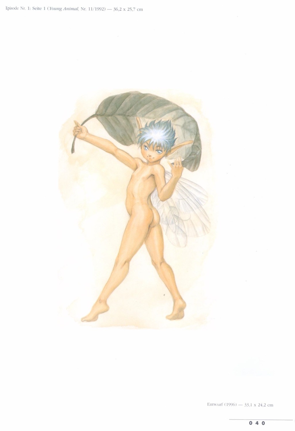 1boy ass berserk blue_eyes blue_hair male male_only nude puck_(berserk) rule34 simple_background solo