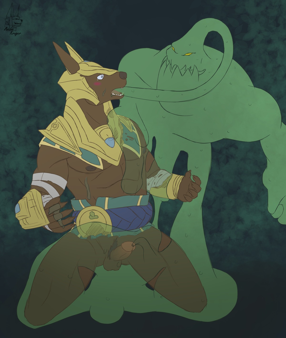 2014 abs absorption_vore anthro anubian_jackal anubis-kruger balls biceps blush canid canine canis claws duo e621 erection fellatio fur genitals goo_creature goo_humanoid happy hi_res humanoid jackal league_of_legends male male/male male_penetrated male_penetrating male_penetrating_male mammal manly muscular muscular_male narrowed_eyes nasus_(lol) nipples open_mouth oral oral_penetration pecs penetration penile penis pubes riot_games sex sharp_teeth sitting smile spread_legs spreading squint teeth tencent tongue urethral urethral_penetration vore zac_(lol)