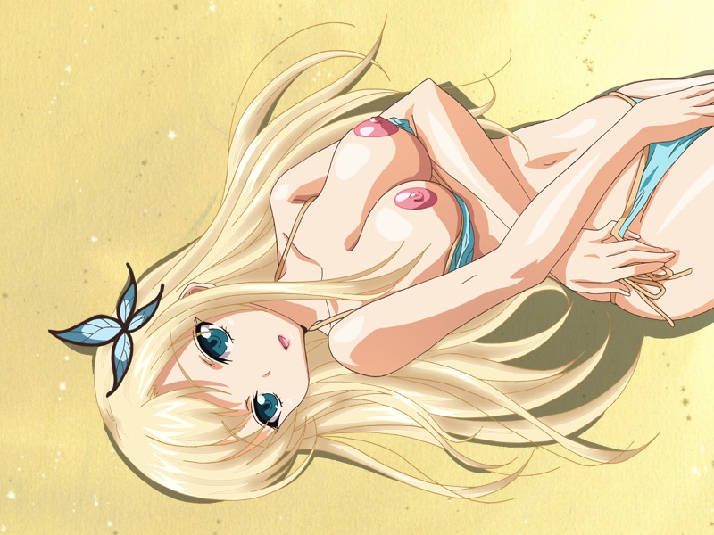 bikini blonde_hair boku_wa_tomodachi_ga_sukunai breasts butterfly_hair_ornament female human kashiwazaki_sena large_breasts long_hair pointy_chin rule34 swimsuit yabusame