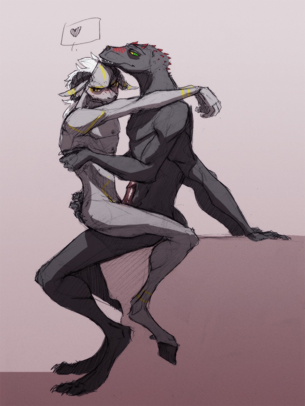 4_arms alien ambiguous_penetration anthro duo e621 erection genitals hair heart_symbol hi_res horn lethal_doors lizard looking_at_viewer male male/male multi_arm multi_limb naerian penetration penis reptile scales scalie spines