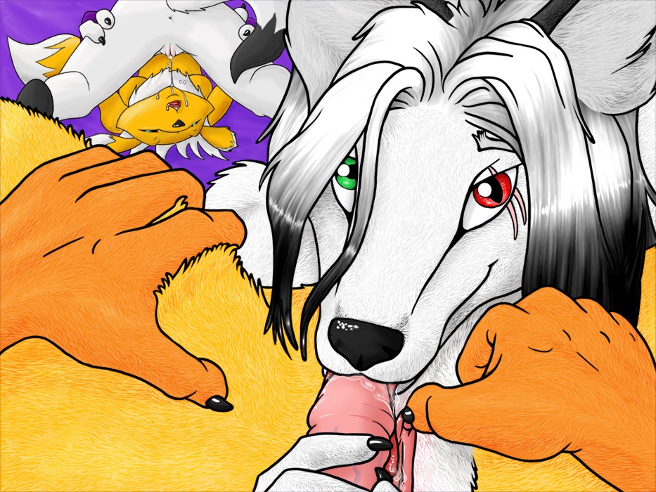 69 anthro black_nose claws color digimon female fur furry heterochromia male multiple_females orange_fur penis pussy pussy_juice renamon rule34 scar tagme vulva white_fur yellow_fur