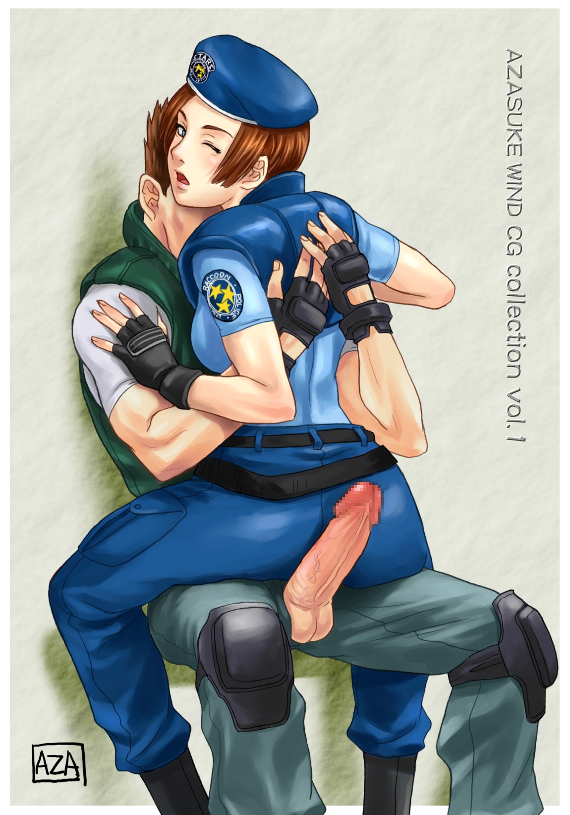 azasuke beret censored chris_redfield female hat highres human jill_valentine jill_valentine_(julia_voth) male mosaic_censoring penis resident_evil rule34 straight