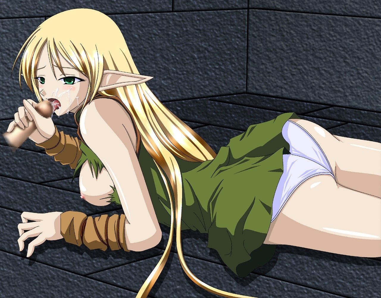 1girls 2004 ass blonde_hair blush breasts censored cheating cum curvaceous deedlit elf facial fellatio female humanoid large_breasts light-skinned_female light_skin long_hair male netorare nipples oral pale-skinned_female pale_skin panties penis pointy_ears record_of_lodoss_war rule34 solo_focus sougen_ichiba torn_clothes underwear wide_hips