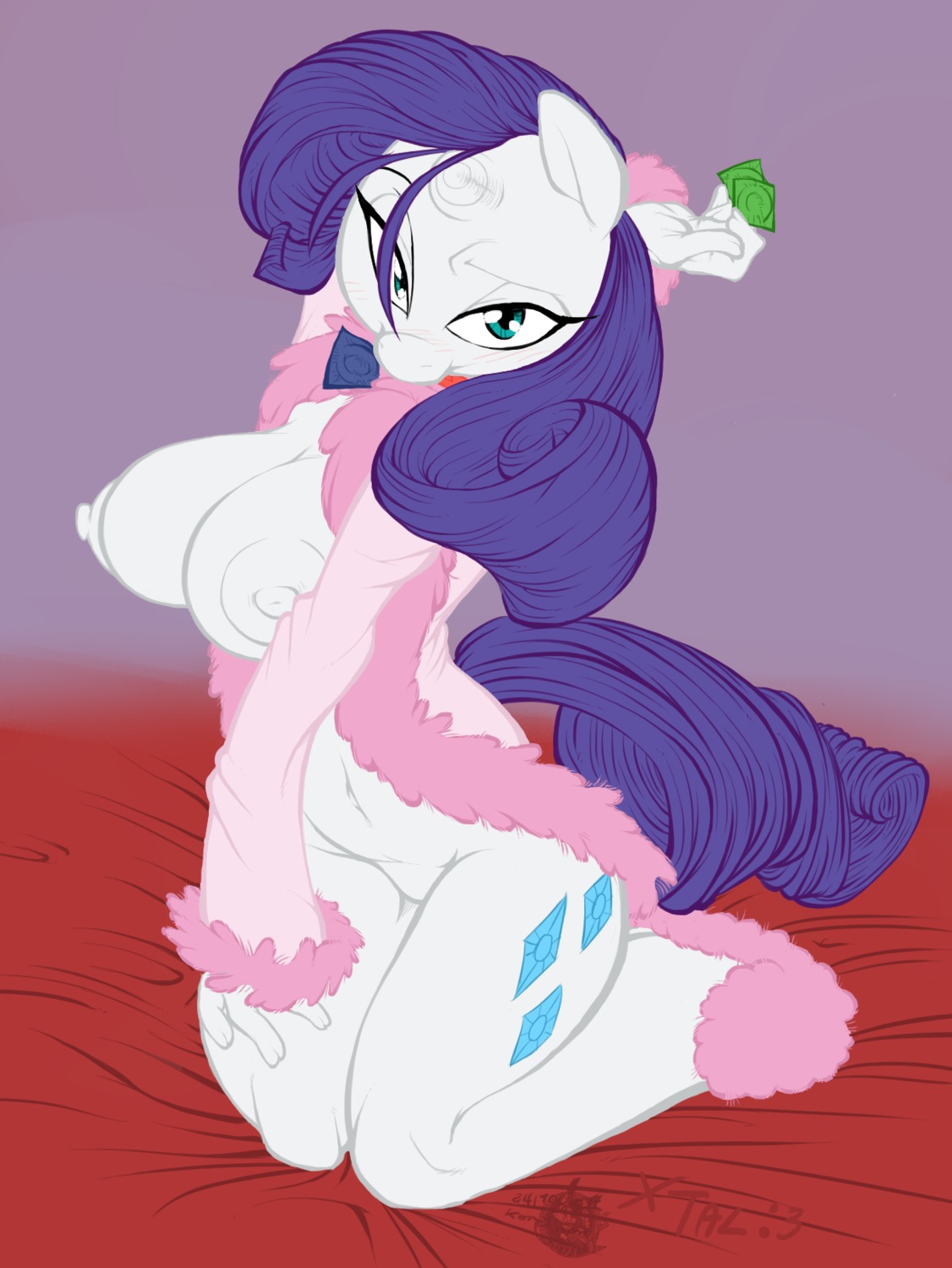 2011 anthro big_breasts blue_eyes blush breasts condom cutie_mark equine female friendship_is_magic hair horn horse long_hair looking_at_viewer my_little_pony mythological_creature mythological_equine mythology nipples nude pony purple_hair rarity_(mlp) rule34 solo straight_hair tail unicorn unknown_artist