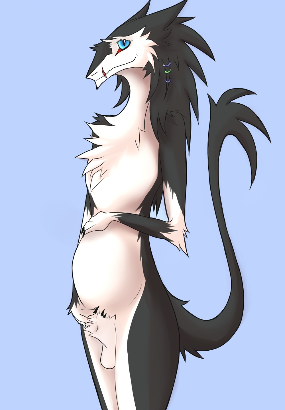 animal_genitalia anthro balls belly big_belly biped claws e621 fully_sheathed fur genitals hi_res kanevex male mammal nude pose pregnant pregnant_anthro pregnant_male pupils sergal shaded sheath simple_background slit_pupils smile solo standing tail
