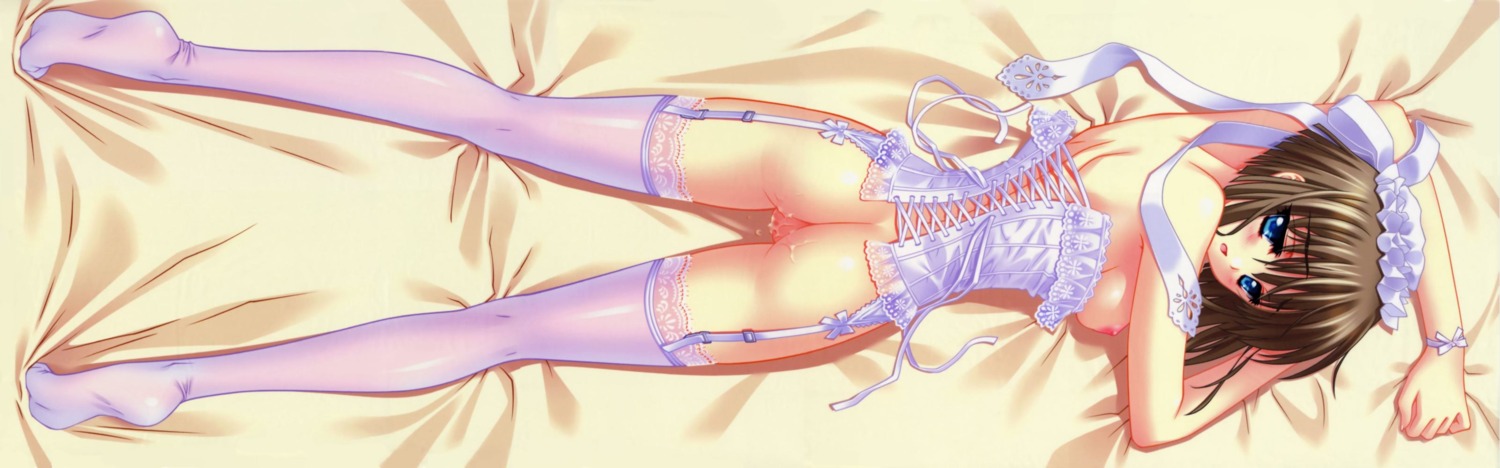 1girls ass bed breasts carnelian copyright_request corset female frills garters high_resolution innie_pussy knee_pit kneepits lingerie long_image nipples pussy pussy_juice ribbon ribbons rule34 scan solo thighhighs uncensored underwear