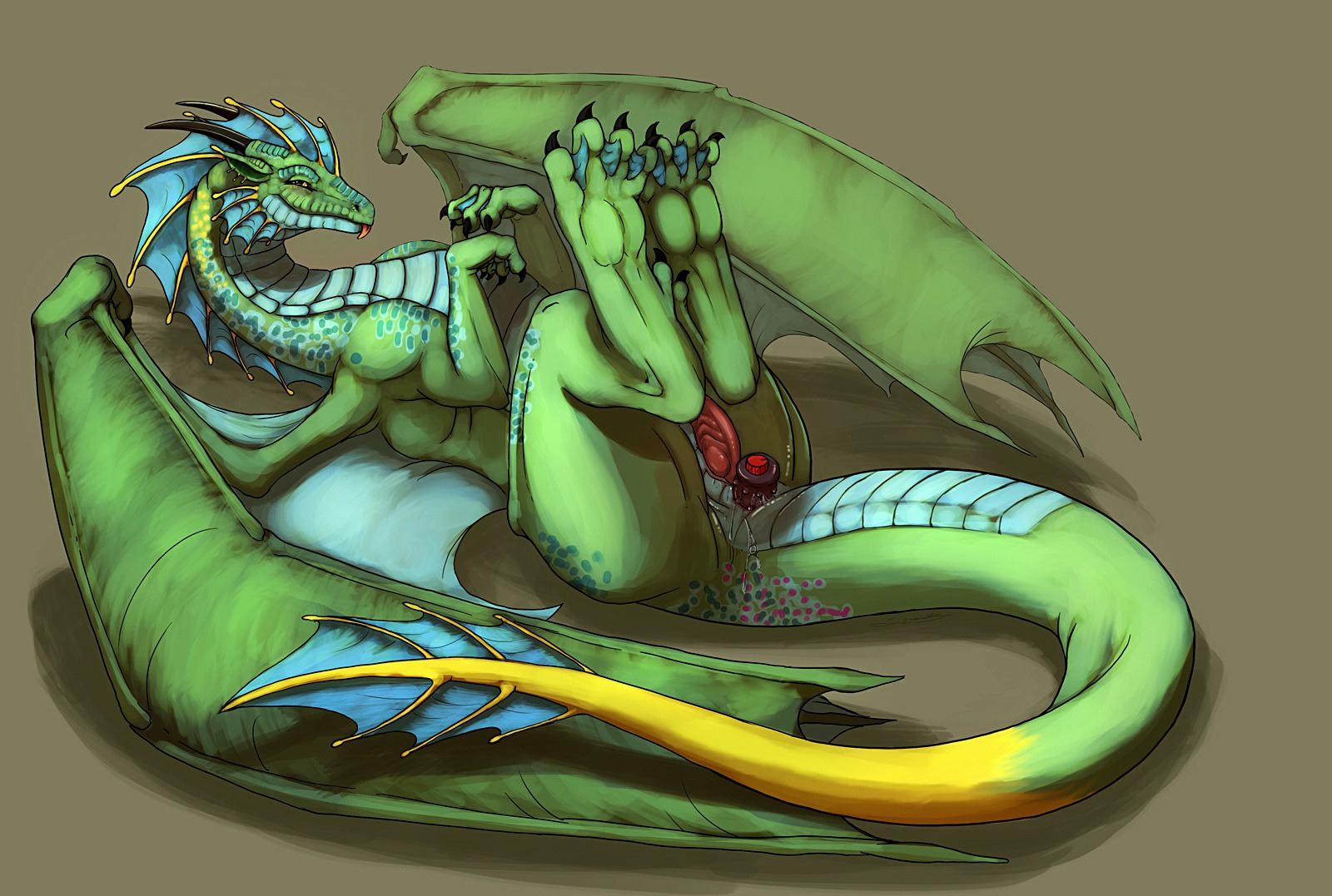 anal anal_penetration anus bedroom_eyes claws crossgender dildo dragon e621 erection european_mythology feet feral genitals half-closed_eyes hi_res hindpaw legs_up lying male membrane_(anatomy) membranous_wings mythological_creature mythological_scalie mythology narrowed_eyes nixi nude on_back paws penetration penis scalie seductive sex_toy simple_background smile solo syrinoth tail thick_tail third-party_edit tongue tongue_out vibrator western_dragon wings