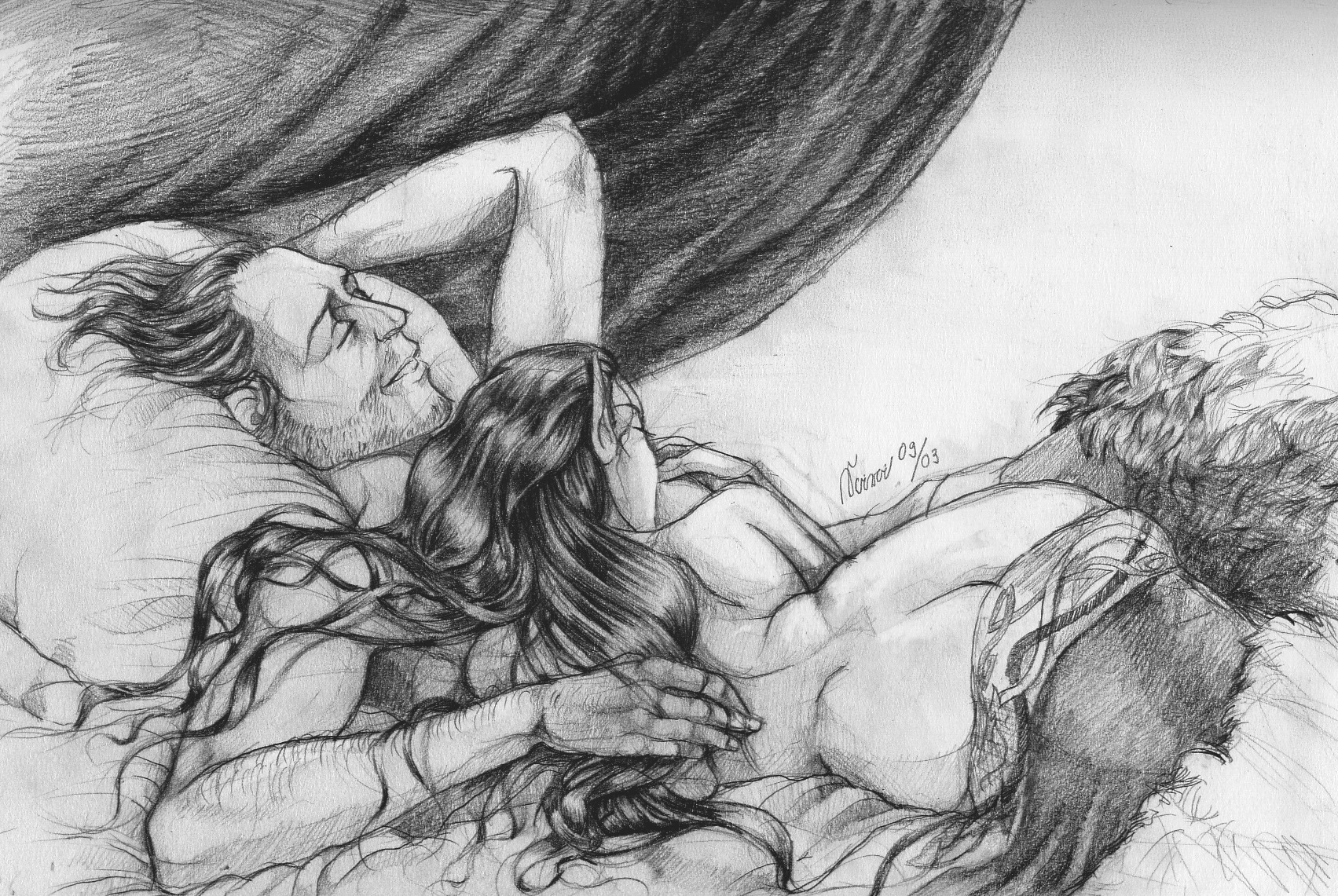 1boy 1girls 2003 2d aragorn arwen_undomiel ass elf elf_ears elf_female female greyscale lord_of_the_rings male monochrome nude nude_female rule34 sketch straight tagme