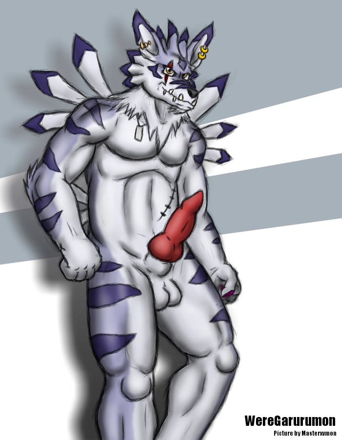 1boy anthro canine digimon digimon_(species) erection male male_only muscular muscular_male nude penis rule34 solo standing tagme weregarurumon werewolf wolf