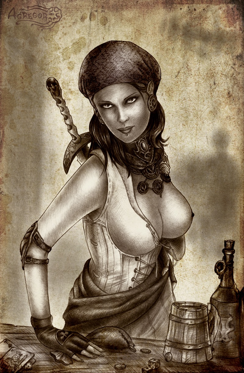 1girls 2d agregor artist_name boobs bottle breasts coin dragon_age dragon_age_2 female female_only isabela_(dragon_age) monochrome mostly_clothed nipples one_breast_out rule34 sketch solo solo_female sword tagme