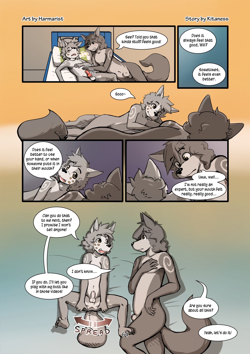 adolescent adolescent_on_child age_difference alex_(harmarist) animal_genitalia anthro anus asking_if_sure balls barefoot bed belly_rub blush brother_(lore) brothers_(lore) butt canid canine canis child comic dialogue duo e621 english_text erection excited excited_for_sex eyes_closed fangs feet fully_sheathed fur furniture genital_exploration genitals grin harmarist hi_res inexperienced knot looking_at_another looking_at_relative looking_at_sibling lying male male/male mammal multiple_scenes naive navel nipples nude nude_anthro nude_male number older_brother older_male older_sibling on_back on_side oral_request page_number penis pillow requesting sex_request sexual_awakening sheath sheath_and_knife sibling_(lore) sigh size_difference smile soles spread_butt spread_legs spreading tail teeth text toes will_(harmarist) wolf young young_anthro young_male younger_male