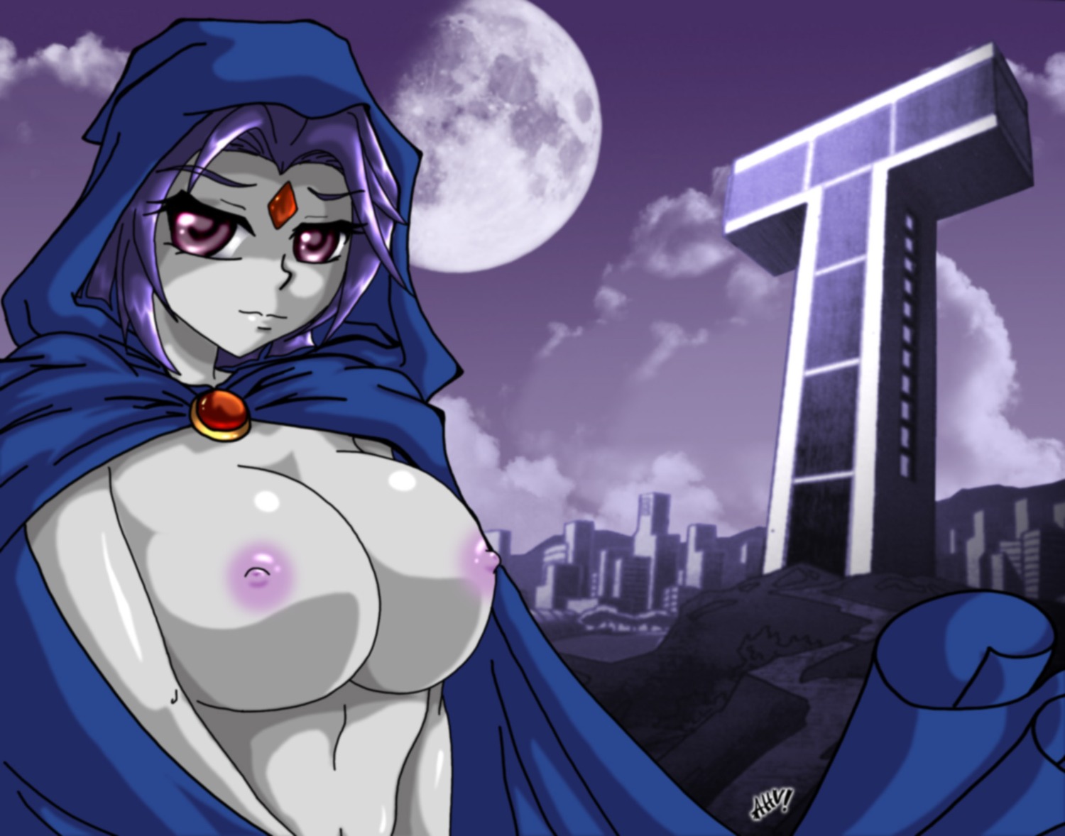 00s 1girls 2000s cartoon_network casual clothing dc dc_comics desingahv female female_only hood_up human nonsexual nonsexual_nudity outerwear pale_skin purple_hair rachel_roth raven_(dc) rule34 solo straight_hair teen_titans titans_tower toonami