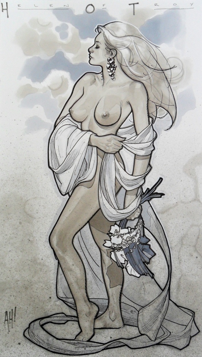 1girls adam_hughes areolae barefoot breasts closed_eyes earrings female female_only greek_mythology helen_of_troy iliad mythology nipples rule34 solo solo_female standing the_epic_cycle trojan_war