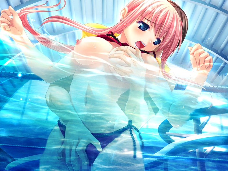 breast_grab breasts censored female pink_hair ribbon rule34