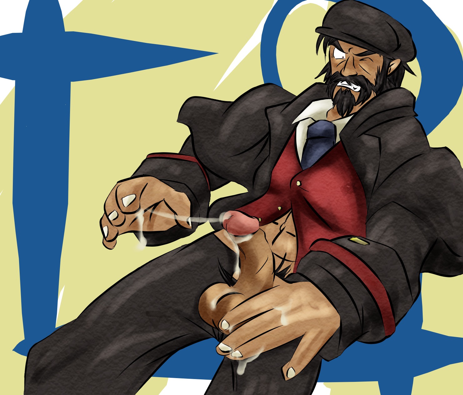 1boy abs crime_city_graves cum_on_hands debonair_series league_of_legends malcolm_graves male male_only partially_clothed partially_nude patchcaacaa rule34 suit