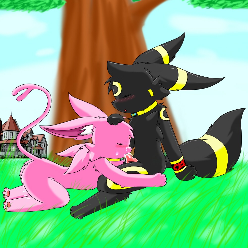 1:1 2014 blush bodily_fluids building cloud cum cum_in_mouth cum_inside cum_on_face duo e621 eeveelution erection espeon fellatio female female_penetrated generation_2_pokemon genital_fluids genitals grass house knot male male/female male_penetrating male_penetrating_female nintendo oral oral_penetration outside penetration penile penis plant pokemon pokemon_(species) semi-anthro senz sex sky tree umbreon