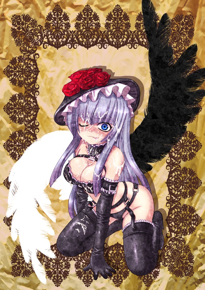 07th_expansion choker cougar cum female female_only gem_(pixiv) hat hime_cut lingerie lolita_fashion rule34 solo thighhighs umineko_no_naku_koro_ni underwear virgilia