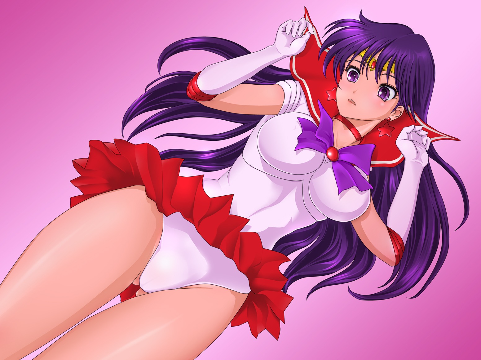 bare_legs bishoujo_senshi_sailor_moon blush breasts cameltoe choker clothing elbow_gloves erect_nipples female female_only fully_clothed gloves human nipples purple_eyes purple_hair pussy rei_hino rule34 sailor_mars skirt small_breasts solo sonota_taisei