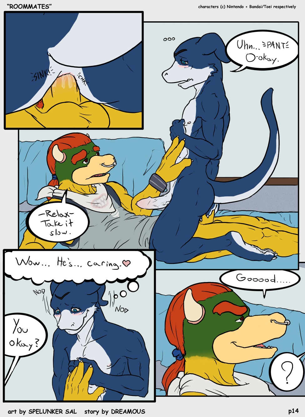 anal anthro bandai blush bowser_koopa_junior_(roommates) comic digimon dreamous_(writer) duo erection flamedramon furry furry_only gay giancarlo_rosato hi_res horn humanoid_genitalia humanoid_penis koopa male male/male male_only mario_(series) muscles nintendo nude open_mouth penis roommates_(comic) rule34 scalie sex simple_background spelunker_sal straight_hair yaoi