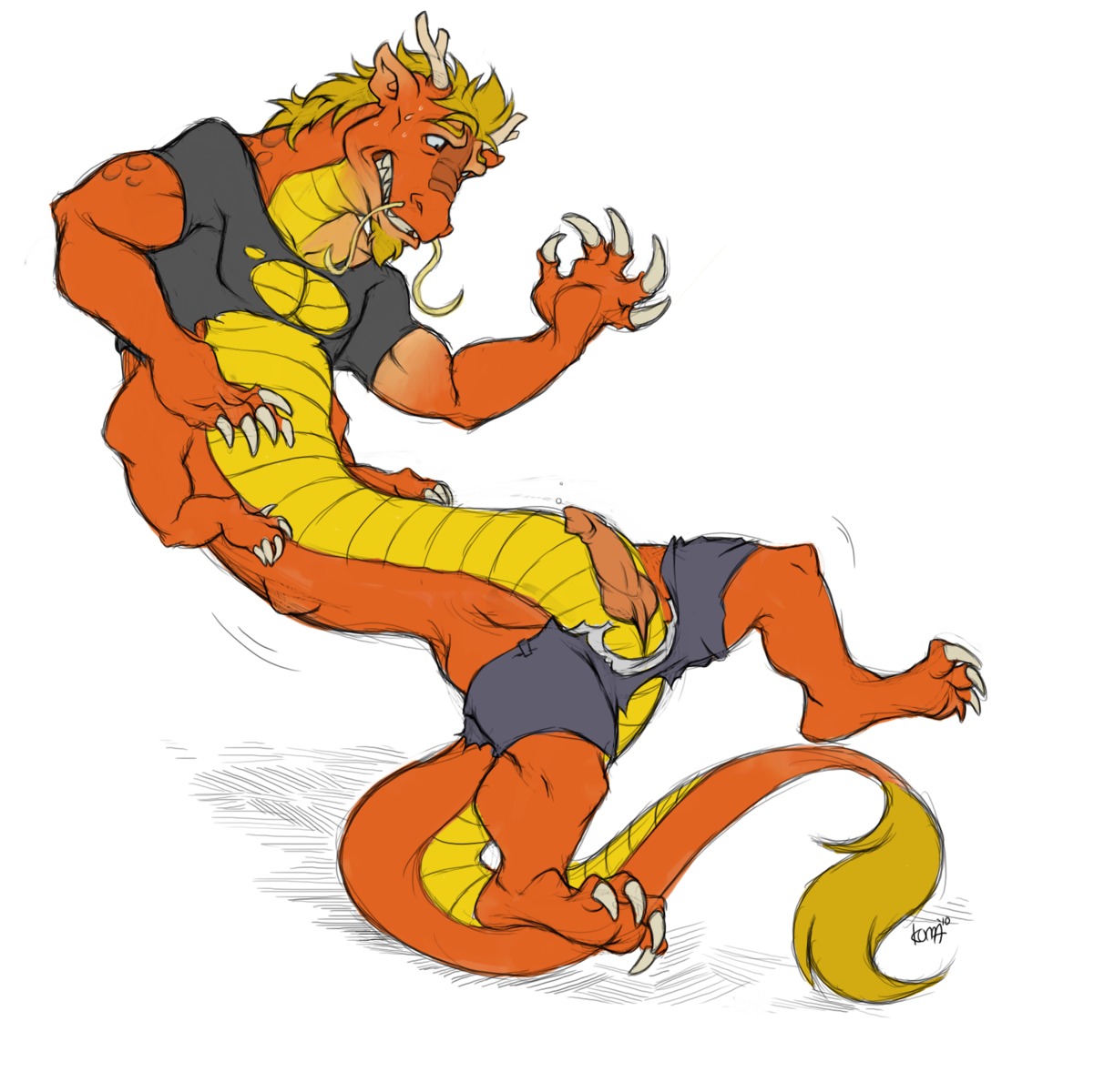 4_arms anthro asian_mythology bobby123 claws confusion dragon e621 east_asian_mythology eastern_dragon erection genitals growth hi_res human_to_anthro kuma male multi_arm multi_limb muscular muscular_male mythological_creature mythological_scalie mythology nude orange_body penis scalie simple_background solo species_transformation tail transformation whiskers white_background