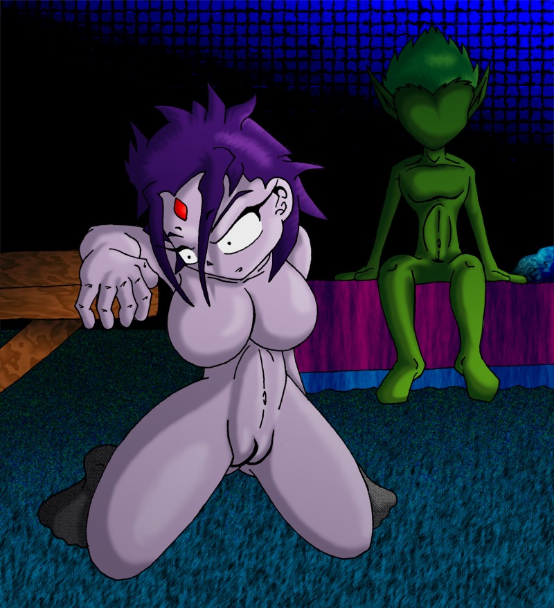 beast_boy dc dc_comics female green_skin rachel_roth raven_(dc) rule34 straight straight_hair teen_titans