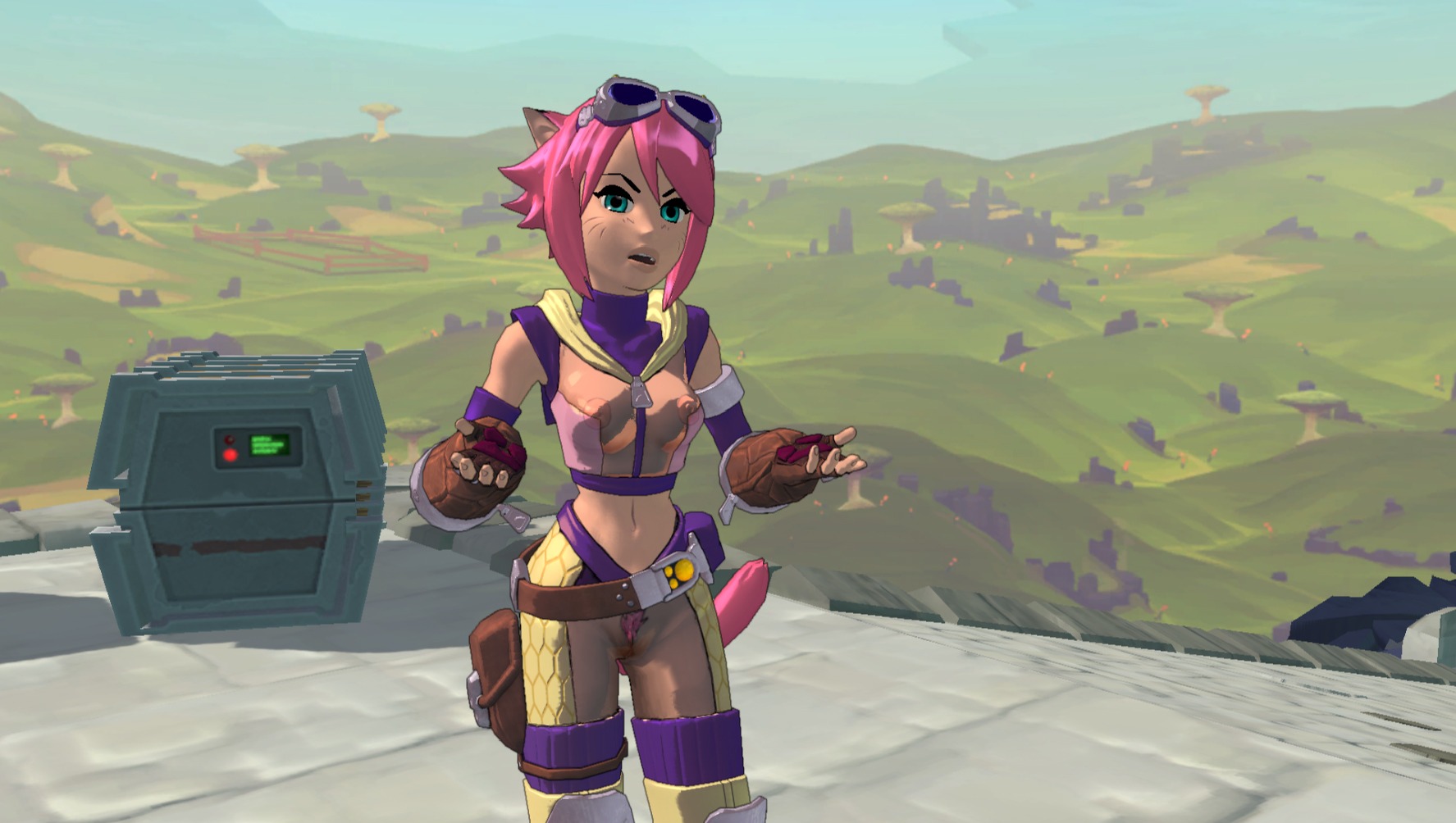 1girls 2d animal_ears blade_kitten female green_eyes kit_ballard pink_hair rule34 solo tagme