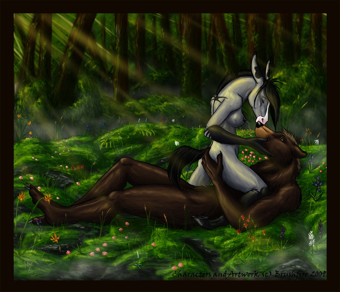2009 anthro anthro_on_anthro asinus bear border breasts brushfire butt butt_grab detailed_background donkey duo e621 equid equine eyes_closed female forest hand_on_butt hooves horse kissing lying madam_brush_(brushfire) male male/female mammal miss_brush_(brushfire) nature nipples nude on_back outside plant sex side_boob tail tree wood yellow_border