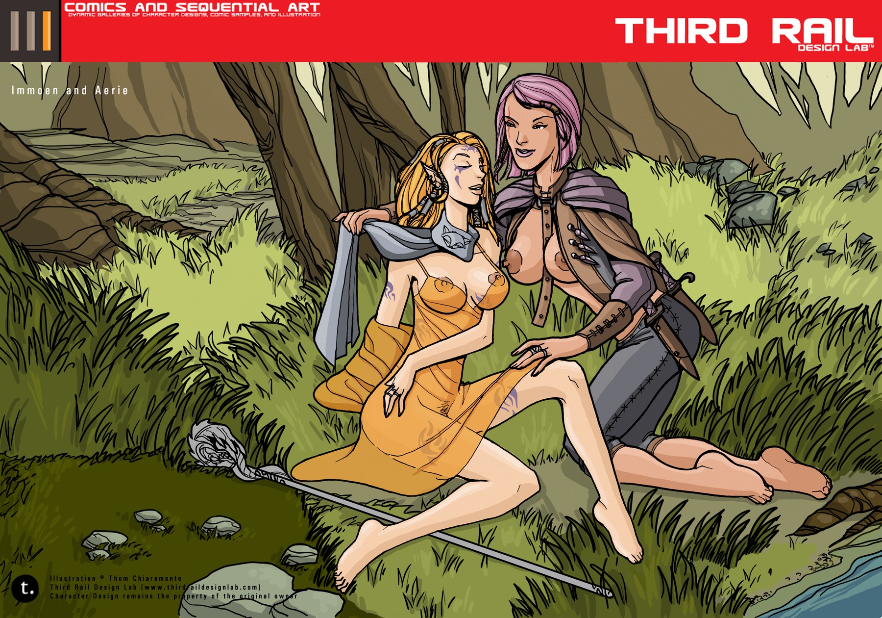 2d 2girls aerie baldur's_gate baldur's_gate_2 barefoot body_markings breasts dungeons_and_dragons duo elf face_markings female female_only forgotten_realms imoen multiple_females multiple_girls rule34 see-through see-through_clothing see-through_dress trdl wizards_of_the_coast yuri