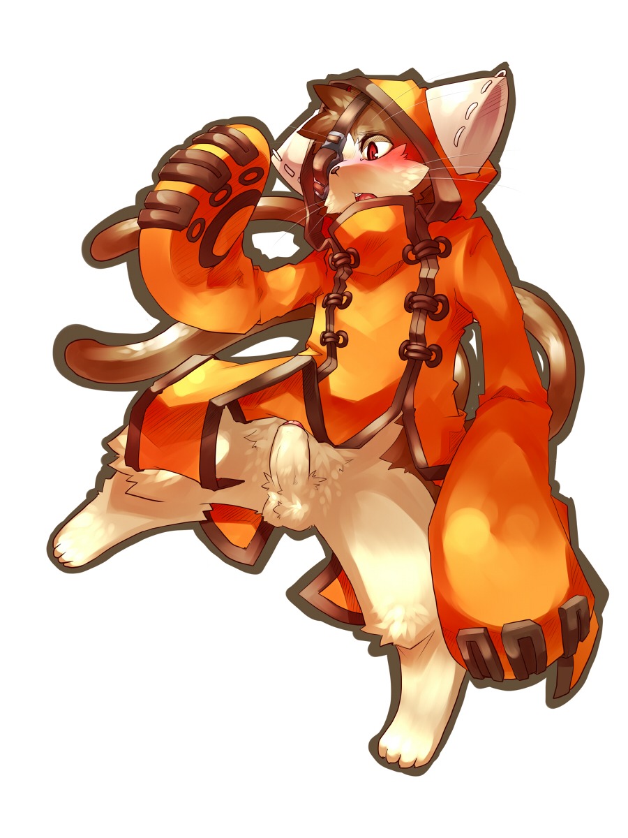 2_tails 3:4 anthro arc_system_works asian_mythology blazblue cathood e621 east_asian_mythology erection felid genitals hi_res japanese_mythology jubei_(blazblue) kaka_(blazblue) kosian male mammal multi_tail mythology nekomata penis red_eyes simple_background solo tail white_background yokai