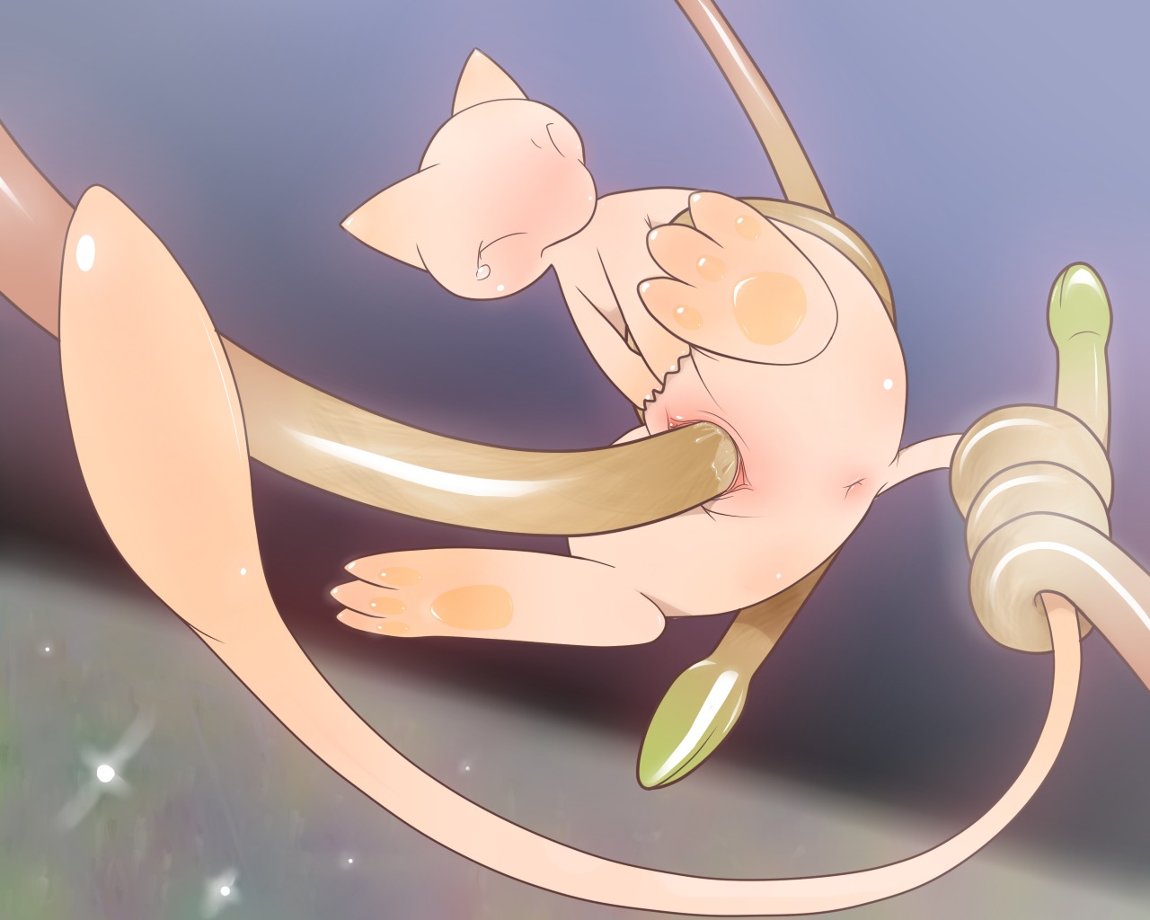 5:4 anus blush bodily_fluids clitoris e621 female feral generation_1_pokemon genitals konzaburou legendary_pokemon mew_(pokemon) nintendo nude penetration pokemon pokemon_(species) solo tail tears tentacles vaginal vaginal_penetration vulva
