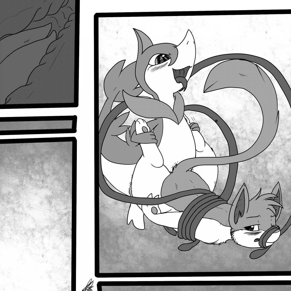 1:1 2_penises anal anal_penetration animal_genitalia animal_penis bdsm blush bondage bound comic double_anal double_penetration duo e621 erection fakemon feral forced from_behind_position generation_1_pokemon generation_2_pokemon generation_5_pokemon genitals greyscale hemipenes hybrid jem_(hornedproxy) legendary_pokemon male male/male male_penetrated male_penetrating male_penetrating_male mew_(pokemon) monochrome multi_genitalia multi_penis nintendo nude penetration penis plant pokemon pokemon_(species) quilava rape servine sex shikaro tail vines wheelbarrow_position
