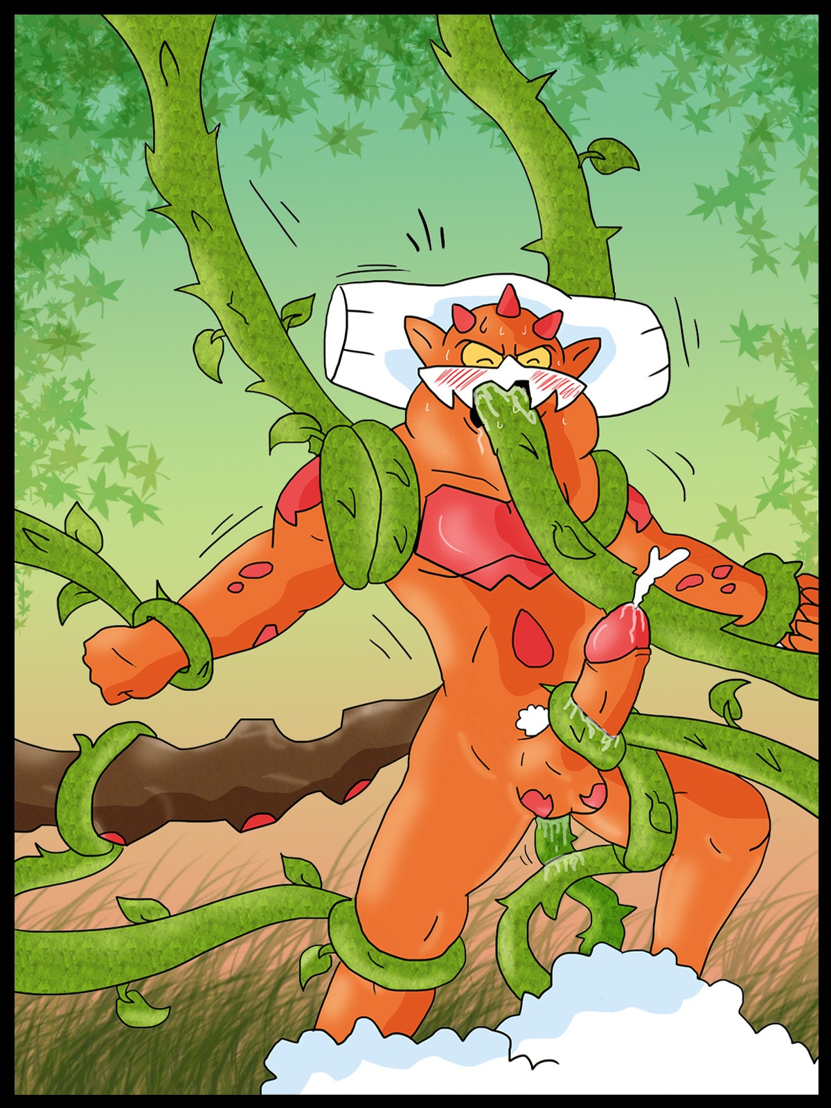 anal balls big_penis blush bondage closed_eyes cum cumming landorus male mycrunchycookie orgasm penis plant pokemon rape rule34 sweat tentacle tentacle_on_male thorns vines